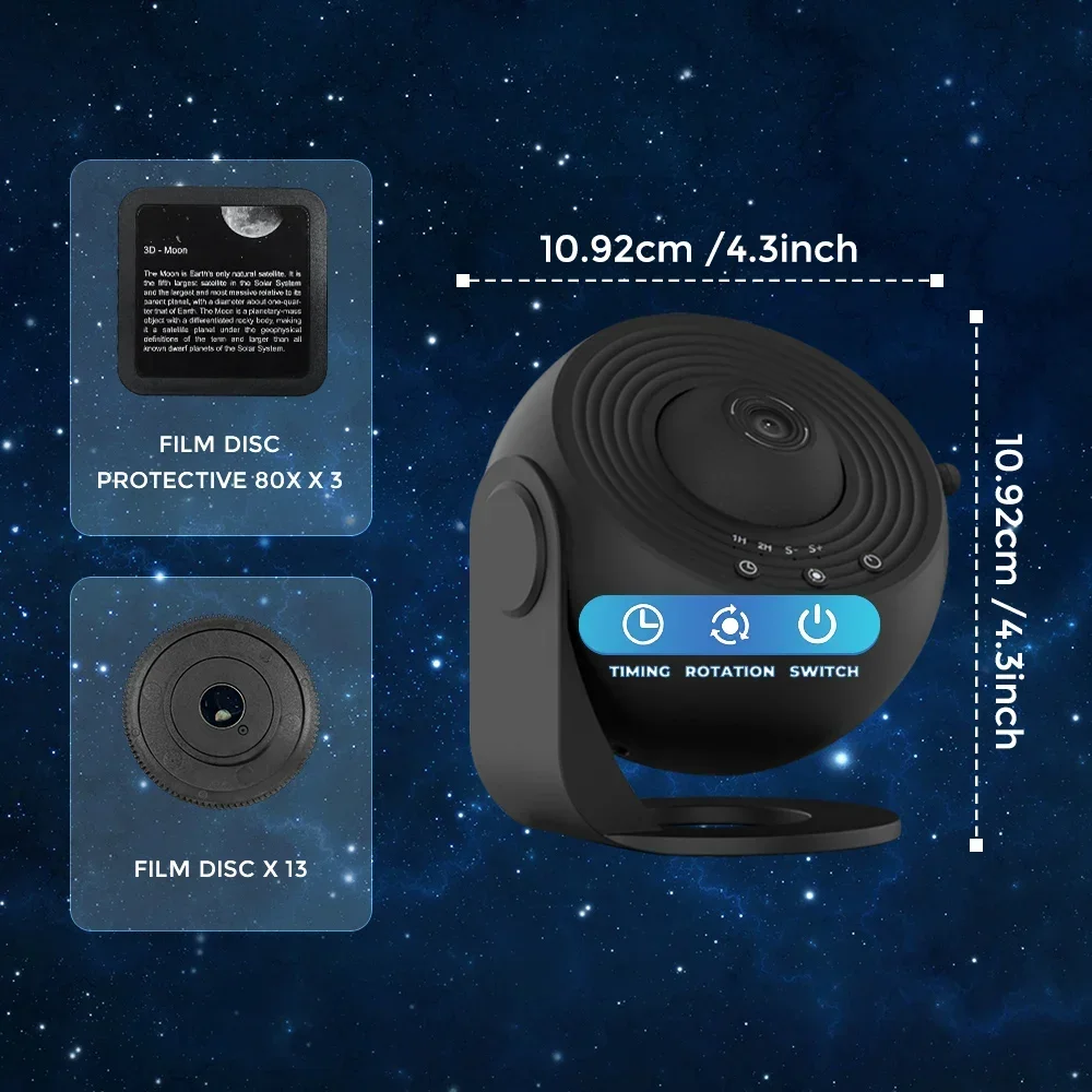 360°Rotation 13 in 1 Planetarium Galaxy Projecto Star Projector Mute Design HD Image Timing for Bedroom Birthday Christmas Decor
