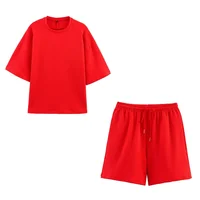 Women Summer Fashion 2 Pieces Short Sets Solid Loose T-Shirt and High Elastic Waist  Shorts Sportswear Female Chic Lady - Image 3
