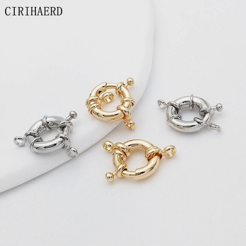 DIY 쥬얼리 액세서리, 스티어링 휠 스프링 걸쇠, 14K 골드/로듐 라운드 버클, 팔찌 목걸이 연결 걸쇠