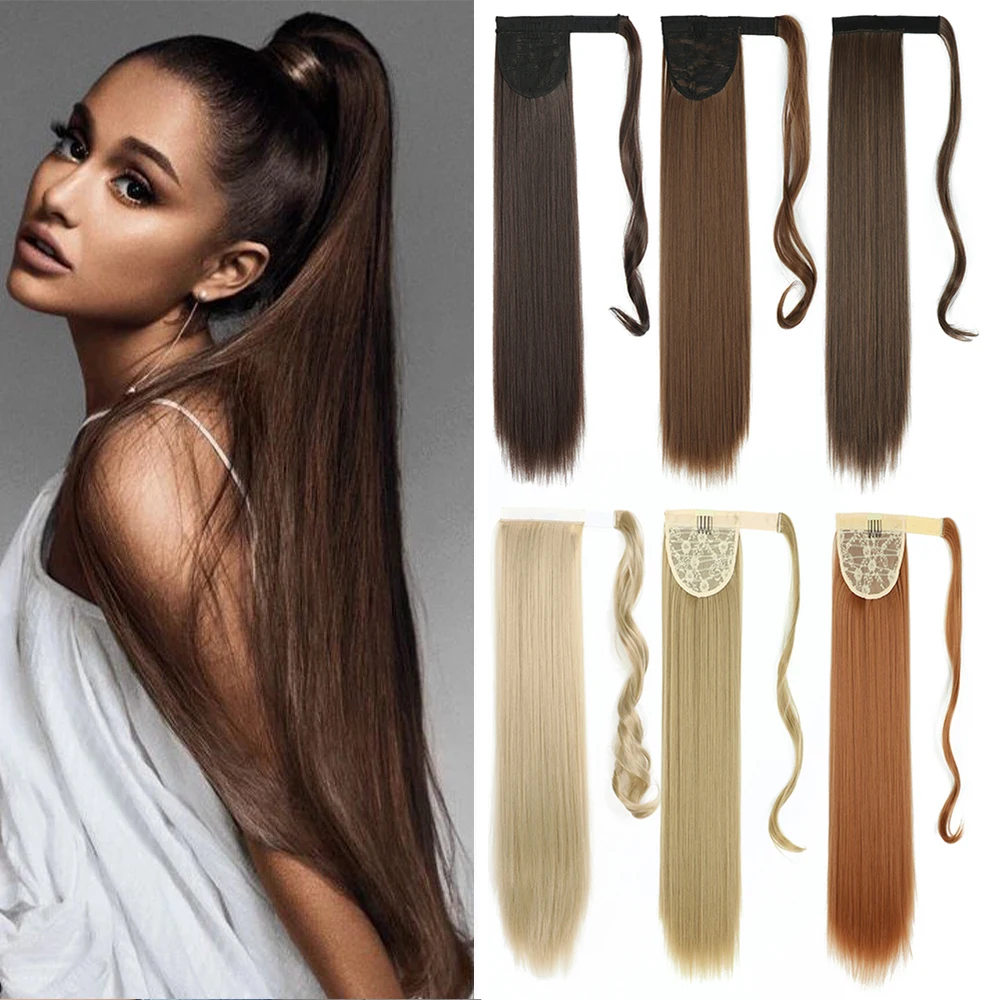 32inches Synthetic Ponytail Hair Extension Clip in Fake Wig Hairpiece Blonde Wrap Around Pigtail Long Smooth Overhead Pony Tail clip in ponytail hair extension,synthetic ponytail,synthetic hair accessories,clip in ponytail extensions