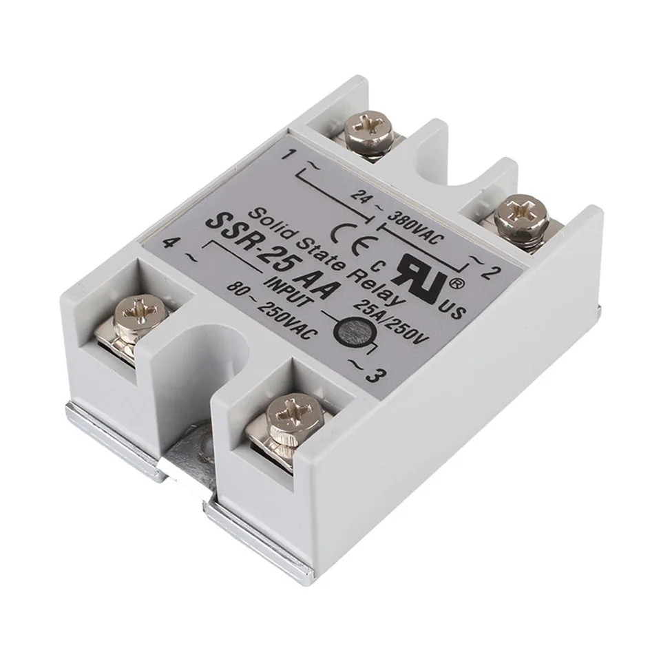 Aexit Relè A Stato Solido SSR-25AA 25A, Ingresso 80-250V AC, Uscita 24-380V AC, Con Dissipatore E Composto Termico