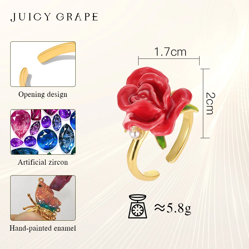 Exquisite Adjustable 18K Gold Plated Enamel Rose Ring for Women - Elegant Wedding Party Fine Jewelry