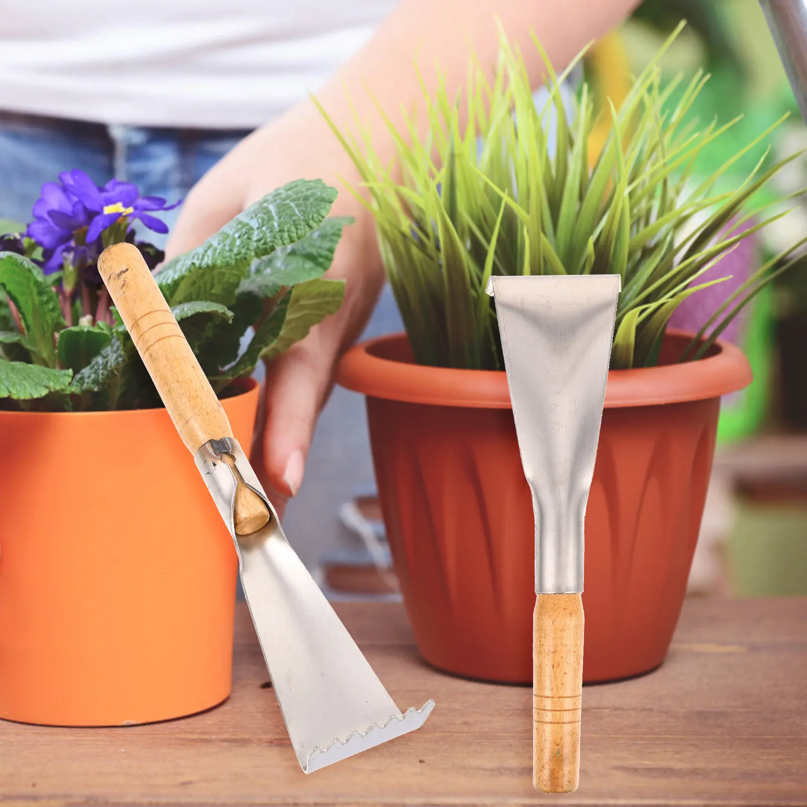 나무 손잡이 정원용 삽 스테인리스 스틸 톱니형 채소 파종용 삽 작은 손삽 정원 가꾸기 심기 이