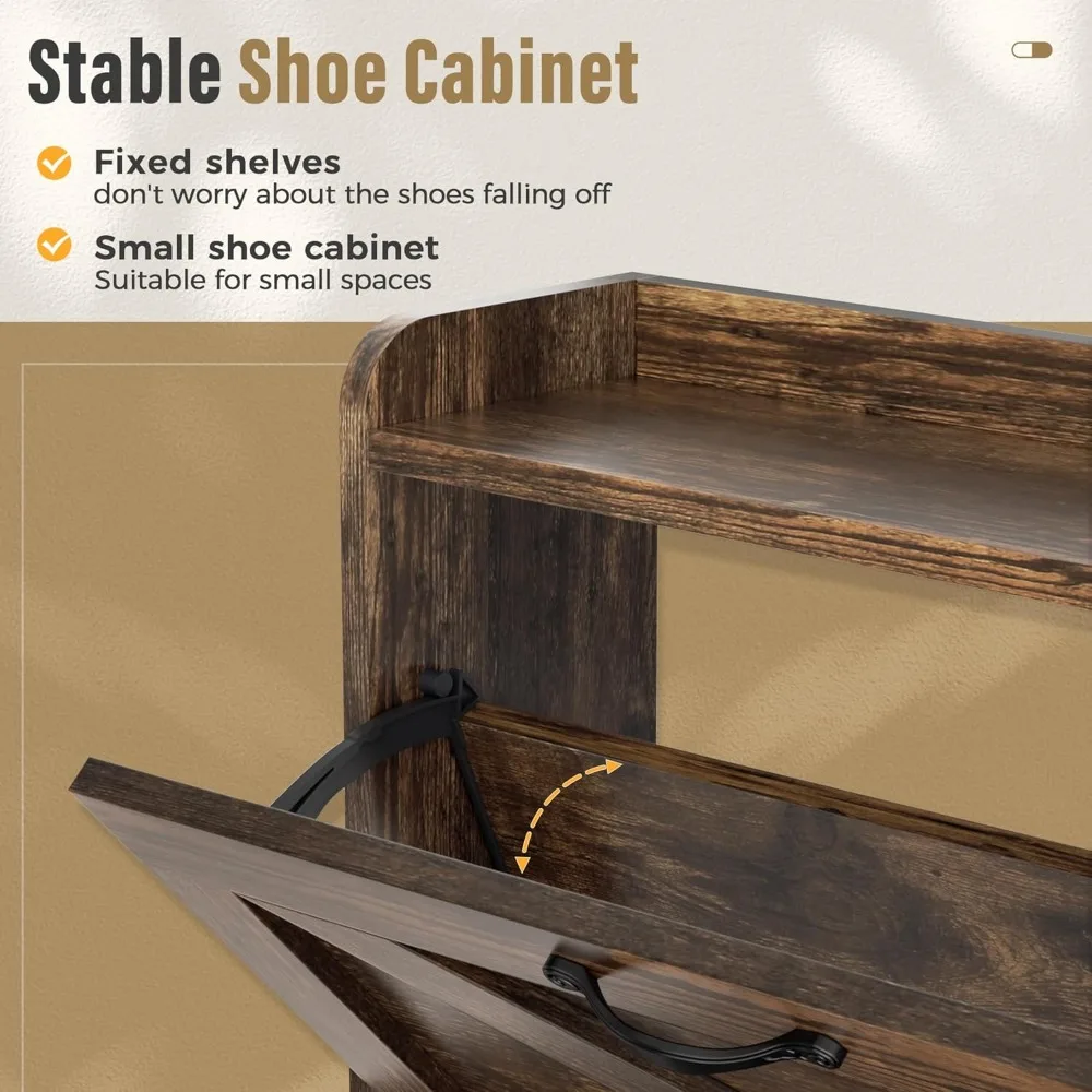 Shoe Storage Cabinet with 2 Flip Drawers, Freestanding Ultra-Thin Shoe Cabinet, Hallway, Bedroom, Shoes Cabinets 5