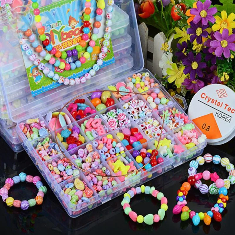 Beaded Jewelry Kit Girls DIY Bead Set Jewelry Making Kit Kids Girl Pearl Beads Bracelets Rings Necklaces Creativity Kits Art Craft