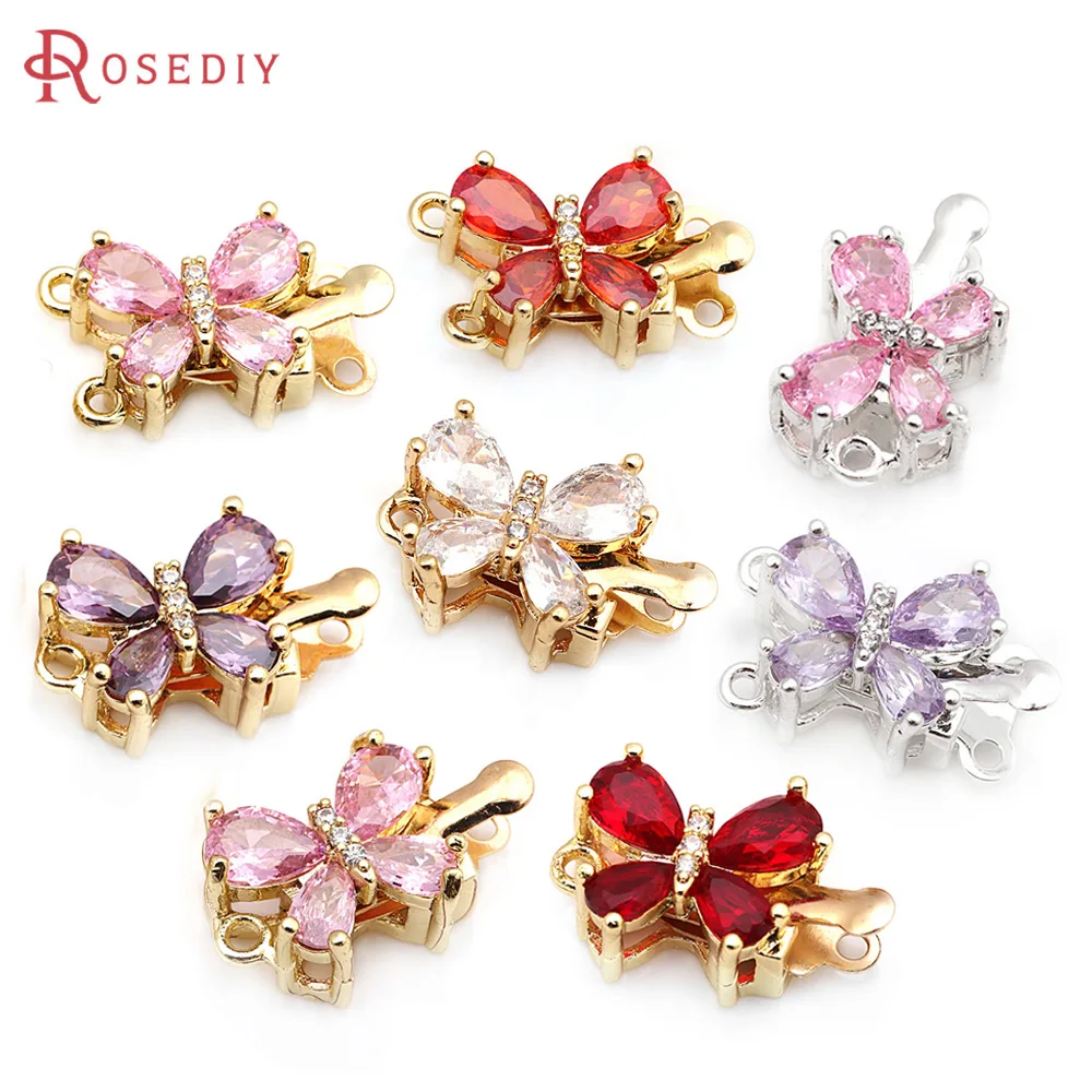 4 Sets 18K Gold Color Brass and Zircon Butterfly 1 Line and 2 Line Necklaces Co…