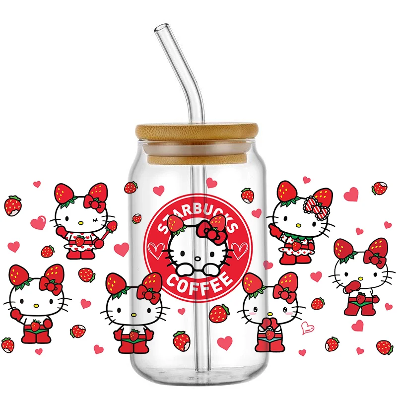 UV DTF Cup Wraps 3D Lovely Cartoon Kitty Cat Waterproof Sticker for 16oz Libbey Glasses Cup Can DIY Transfer Sticker
