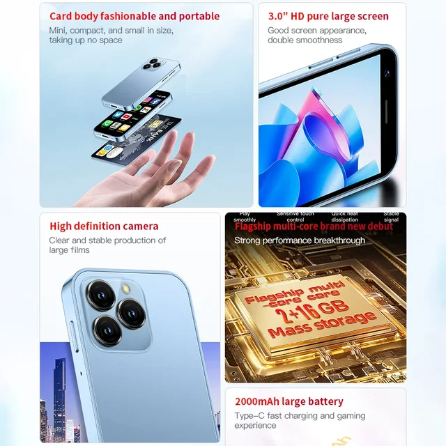 SOYES XS16 Mini Android10.0 Smartphone réseau 4G 2GB RAM 16GB ROM 3 "affichage 5MP caméra double SIM avec Play Store WhatsAPP 2