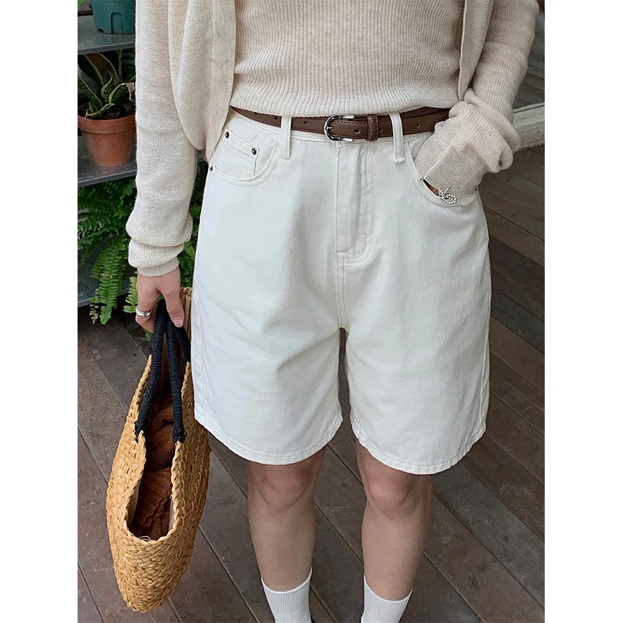small design embroidered five point denim shorts for women's Spring/Summer Korean wide leg casual pants