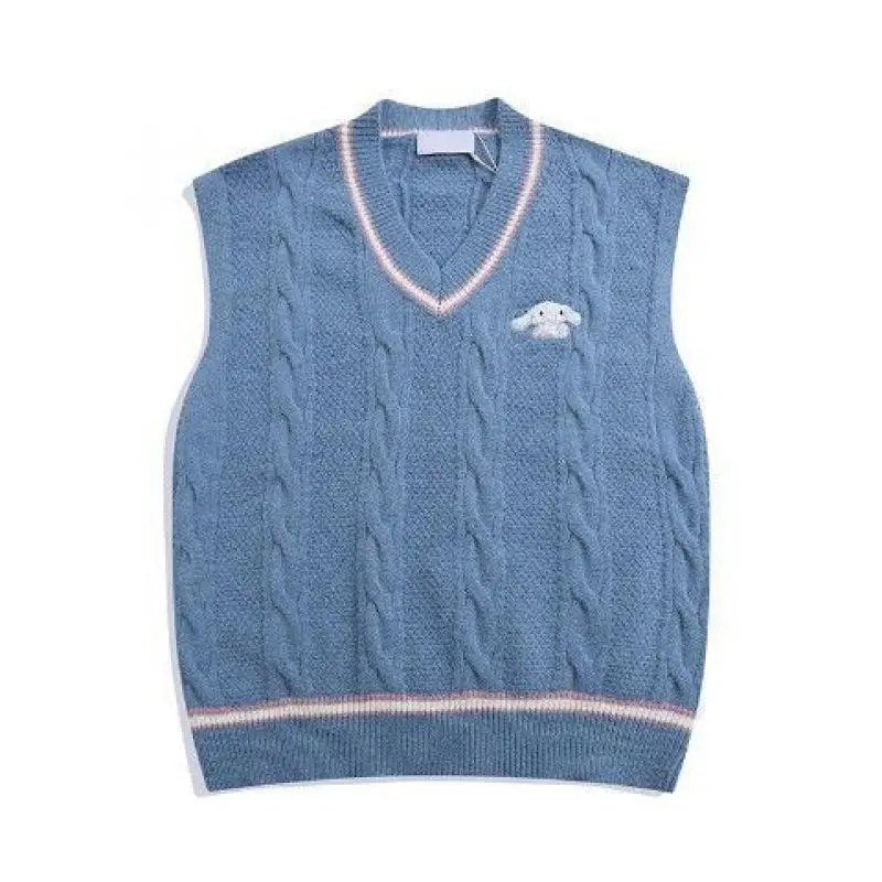 Kawaii Sanrio Cinnamoroll Woolen Knitted Vest Girl Cute Anime Academy Style Jk Underlayer Top Girl Warm Birthday Christmas Gift