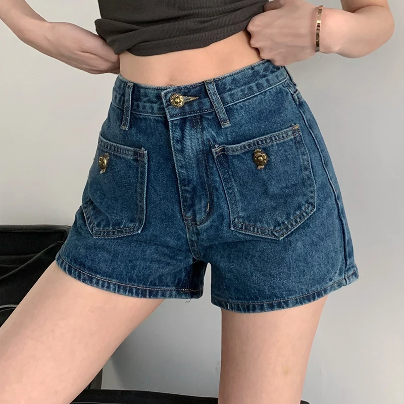 QOERLIN Retro High Waist Denim Shorts Street Y2K Wide Leg Loose Casual Jeans Shorts Female 2024 New Summer Beach Shorts Girls