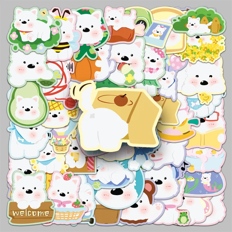 50pcs White Terrier Stickers Cute Cartoon Westie Dog Waterproof Decals for Laptop Journal Scrapbook 5-9cm Unique Design