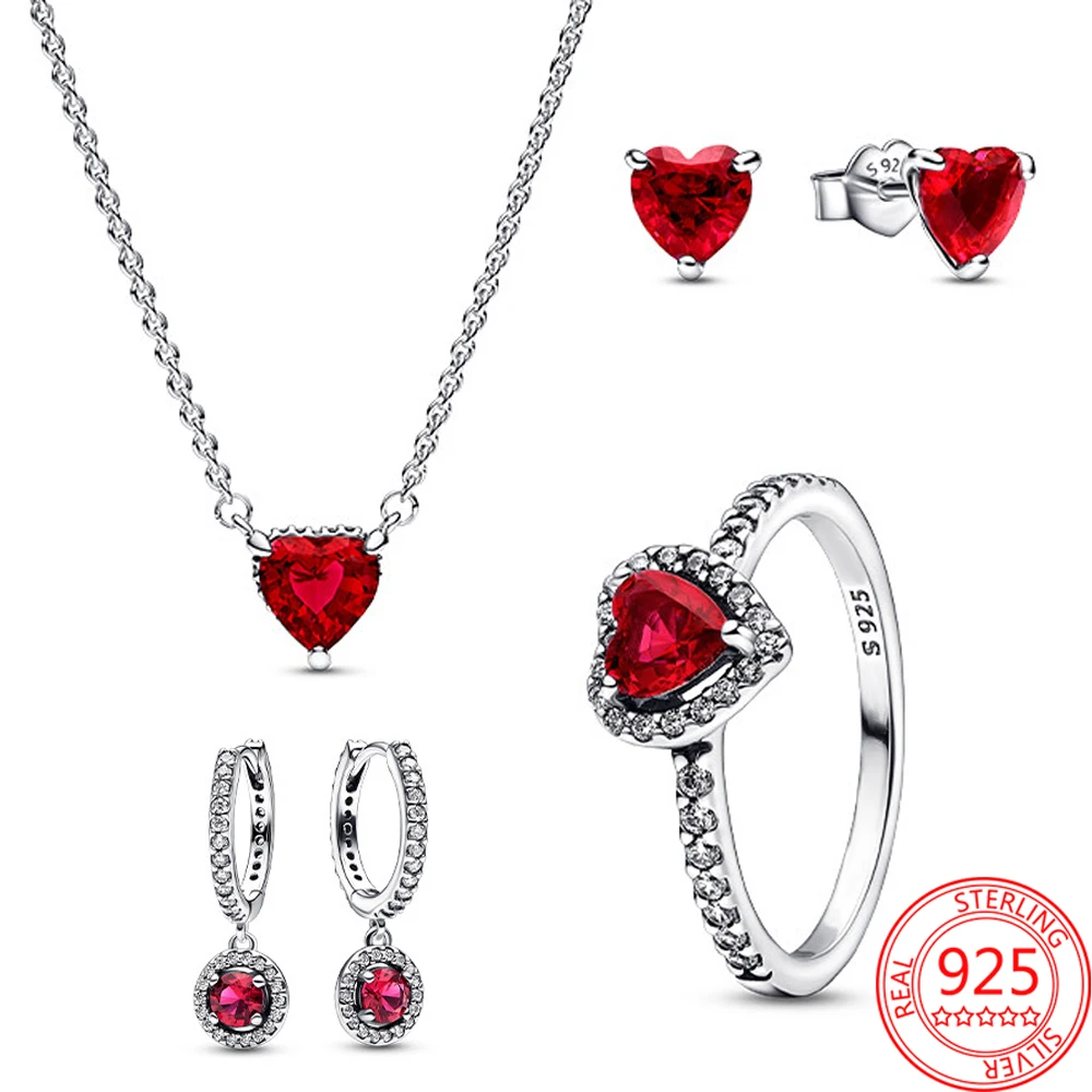 Conjunto de pendientes y collar de anillo de amor de rubí de Plata de Ley 925 romántica, regalos de joyería de Boutique para niñas