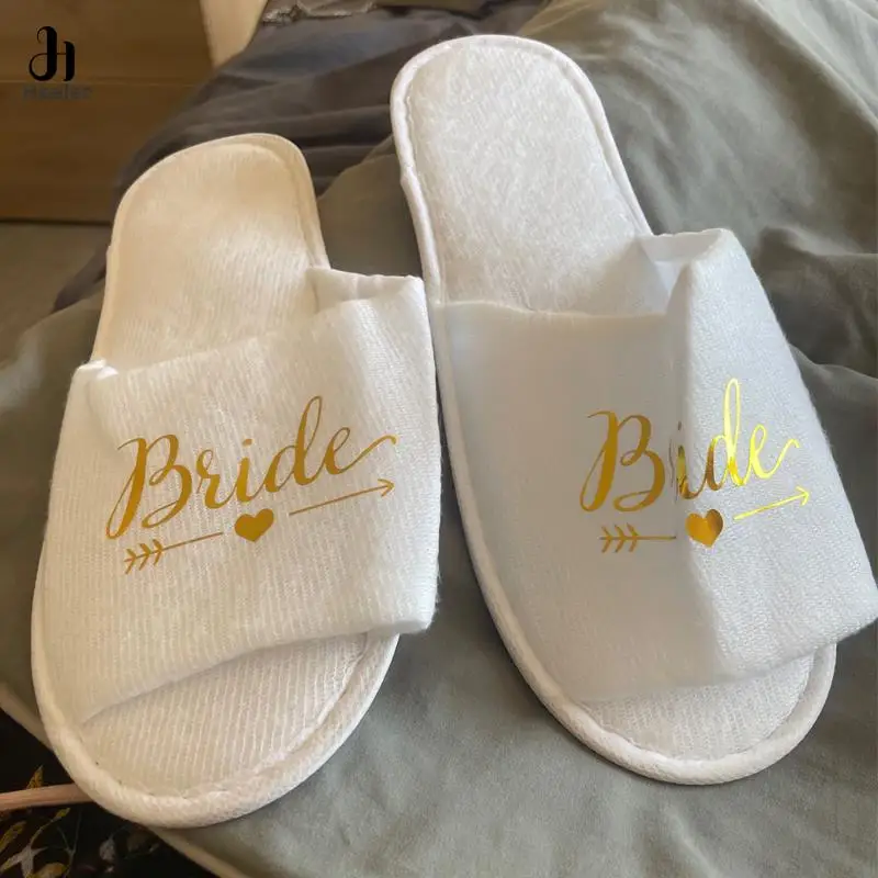 1 Pair Bride Shower Bride Wedding Decoration Bridesmaid Hen Party Spa Soft Slippers Ladies Bachelorette Party Supplies Gift