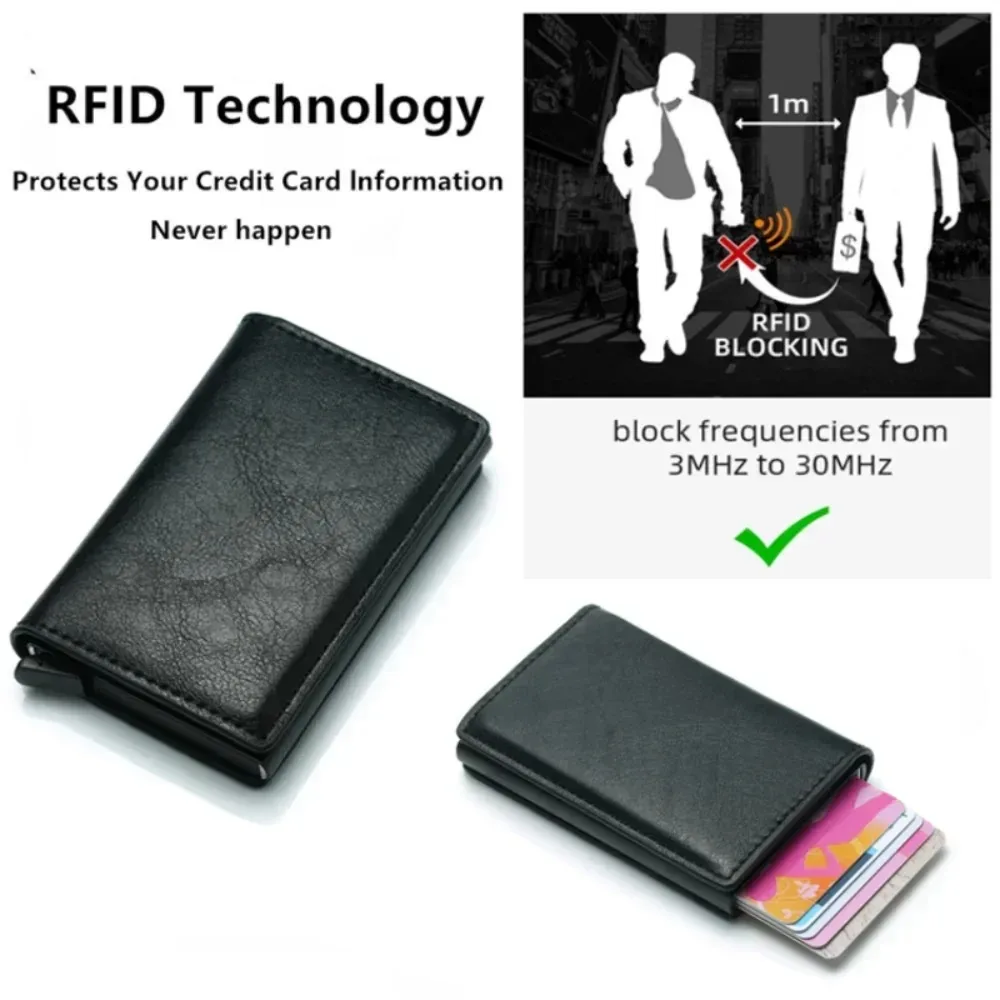 

Credit Card Holder Men Wallet RFID Blocking Protected Aluminium Box PU leather Wallets with Money Clip Designer pasjeshouder