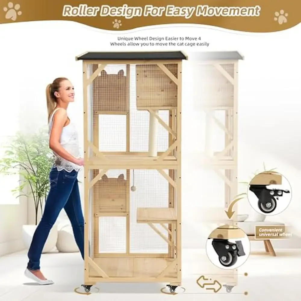 Outdoor Cat Playpen with Cat Condo Scratching Post Plush Ball Large Enclosure Fun and Safety