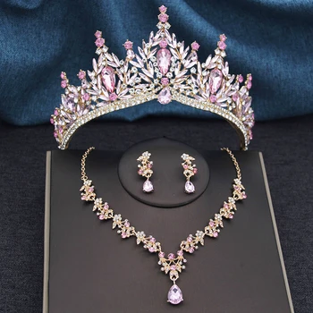 Princess Crown Bridal Jewelry Sets for Women Tiaras and Necklace Earrings Prom Bride Jewelry Set Wedding Dress accessories