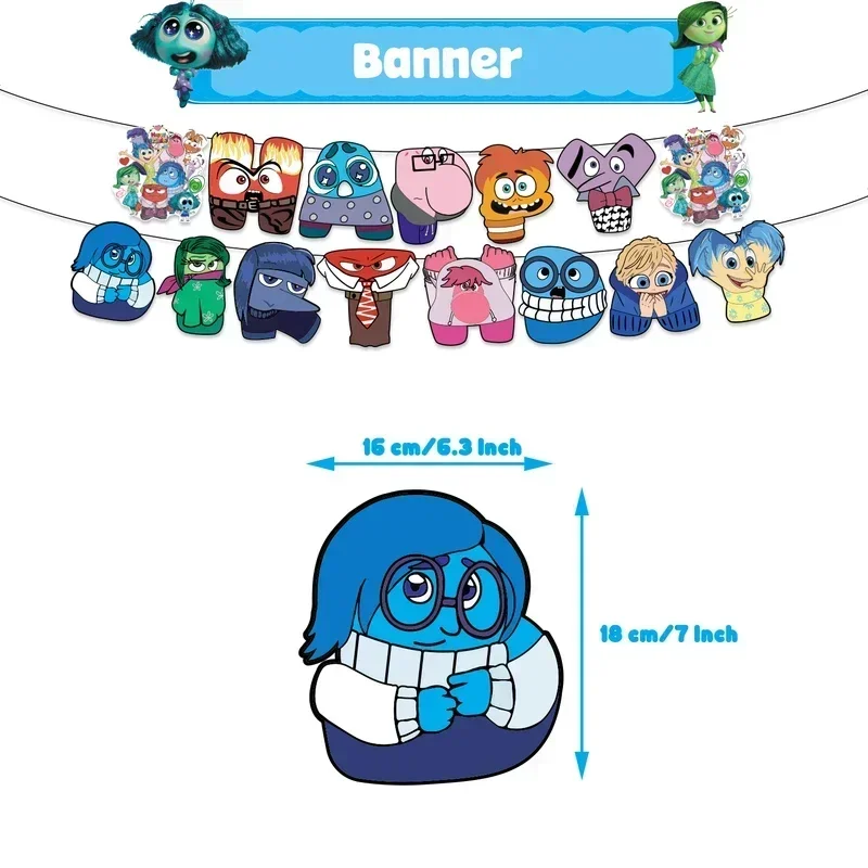 thumbnail image 1 of Kit de vajilla con temática de dibujos animados para decoración de fiestas de cumpleaños de Inside Out 2, globos, alegría y tristeza, suministros para niños, niños y niñas, juguetes de regalo, 1 of 5