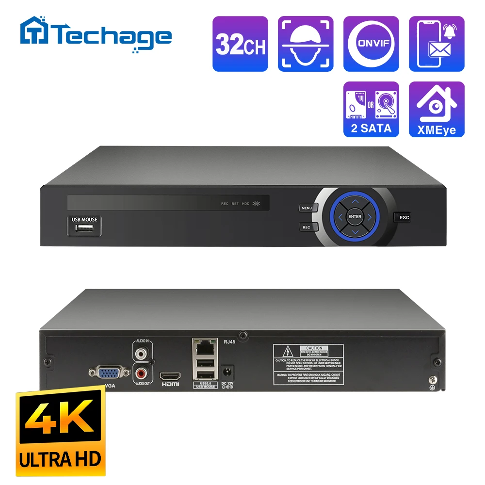 Techage H.265 Ultra Hd 4k 8mp 32ch Ip Nvr Network Video Recorder Smart ...