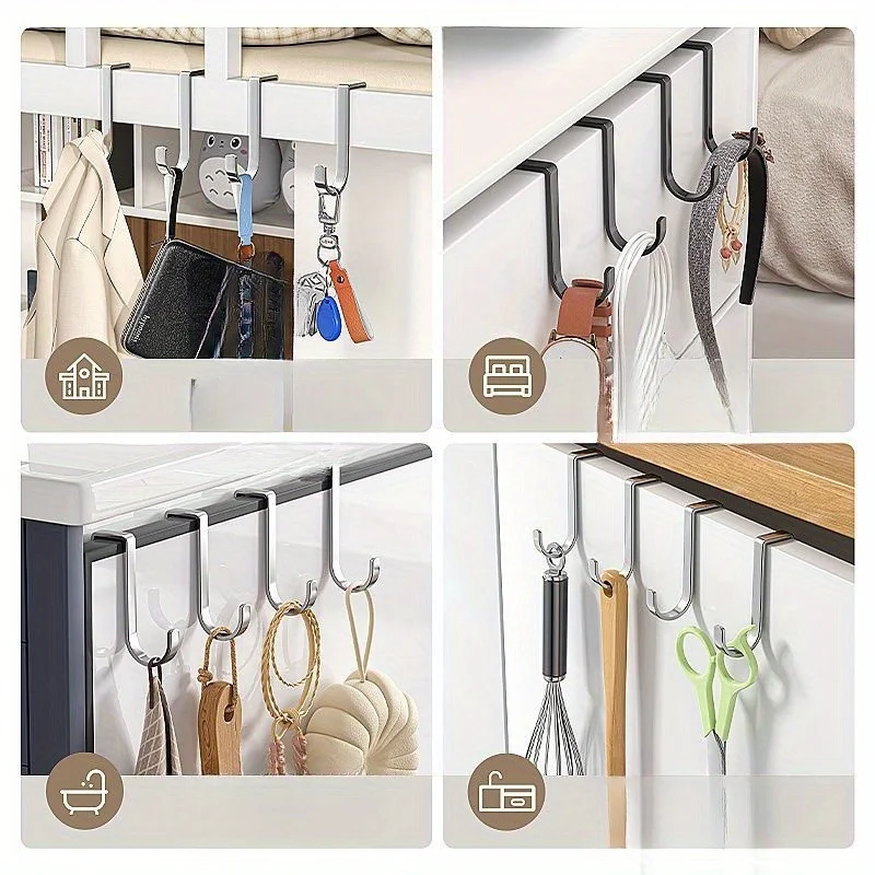 Stainless Steel Hook Double S-Shape Hook Kitchen Bathroom Cabinet Door Back Type Coat Towel Storage Hanger 8Pcs
