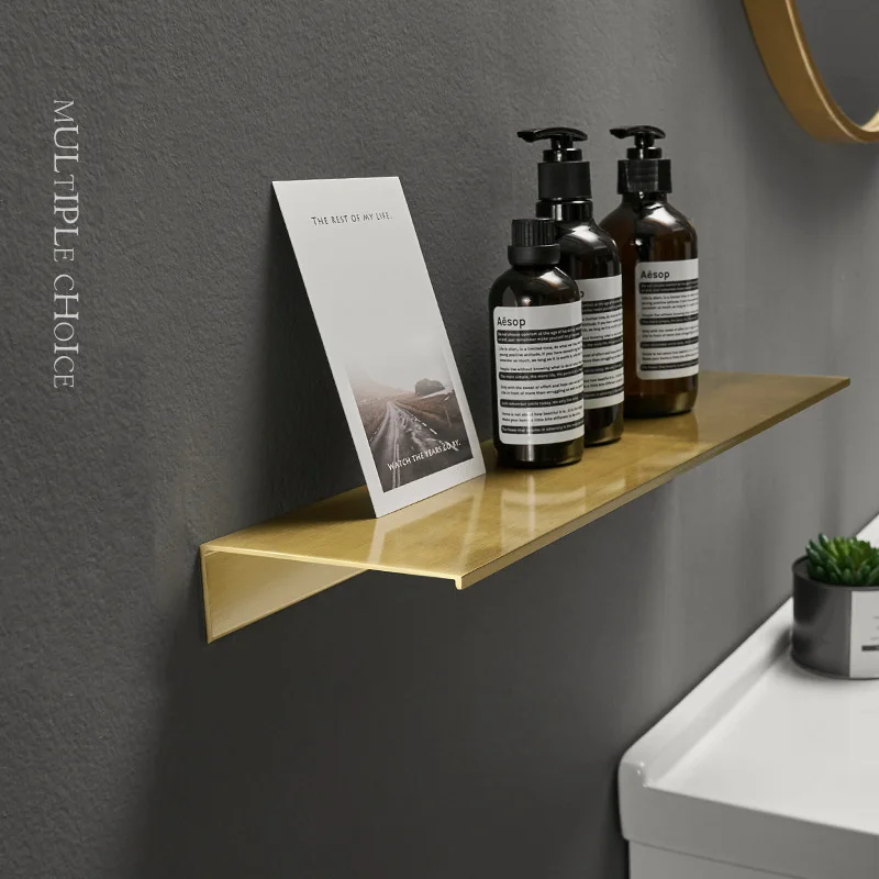 Minimalist Bathroom Shelf Gold/black Finish W/acrylic Shelf Wall