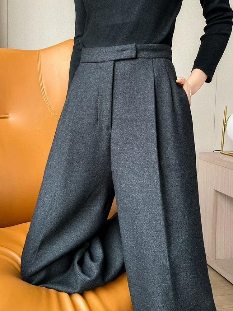 WOOL Autumn Slim High Waist Straight Women's Pants Casual