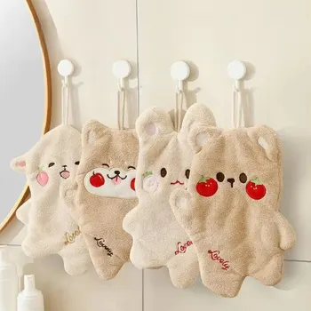 더블 레이어 행잉 만화 사각형 스카프, 두꺼운 흡수성 수건, 산호 벨벳, 귀여운 집게 핸드 타올