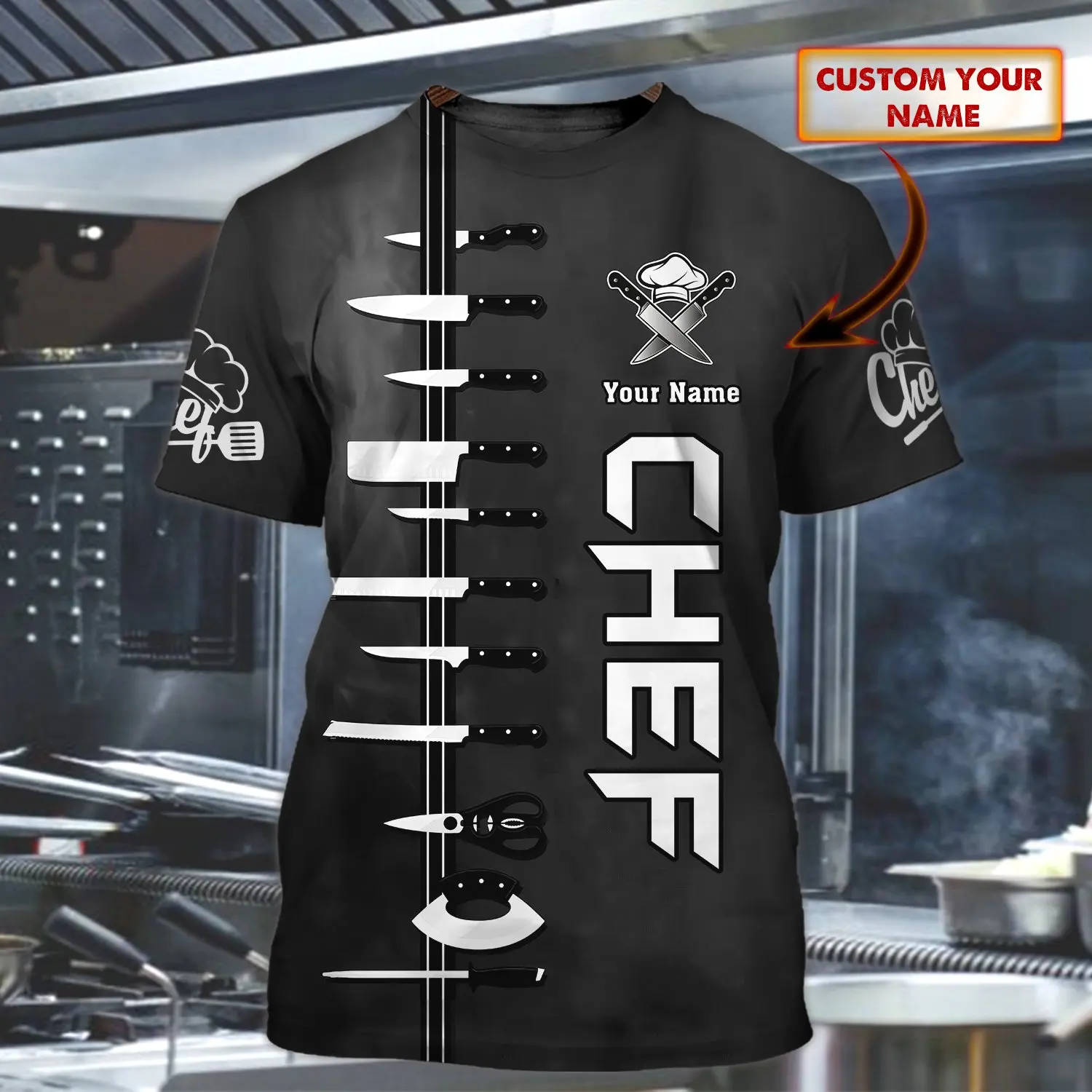 

2022 Hot Sale Fashion t shirt Chef Gifts Personalized Name 3D Printed Mens Summer Short sleeve Unisex Casual sports T-shirt DW29