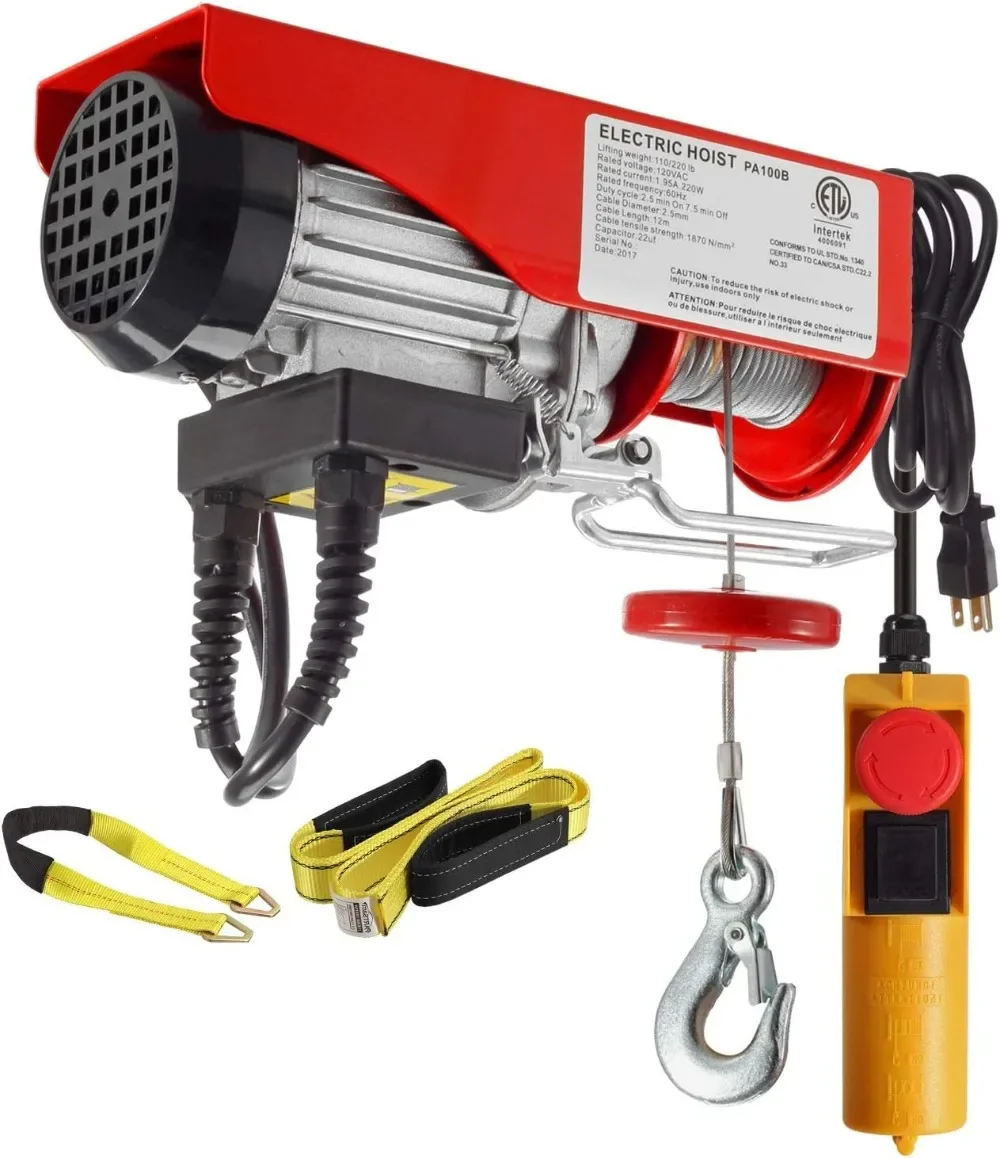 220 Lift Electric Hoist Crane Remote Control Power System, Zinc-Plated Steel Wire Overhead Crane Garage Ceiling Pulley Winch