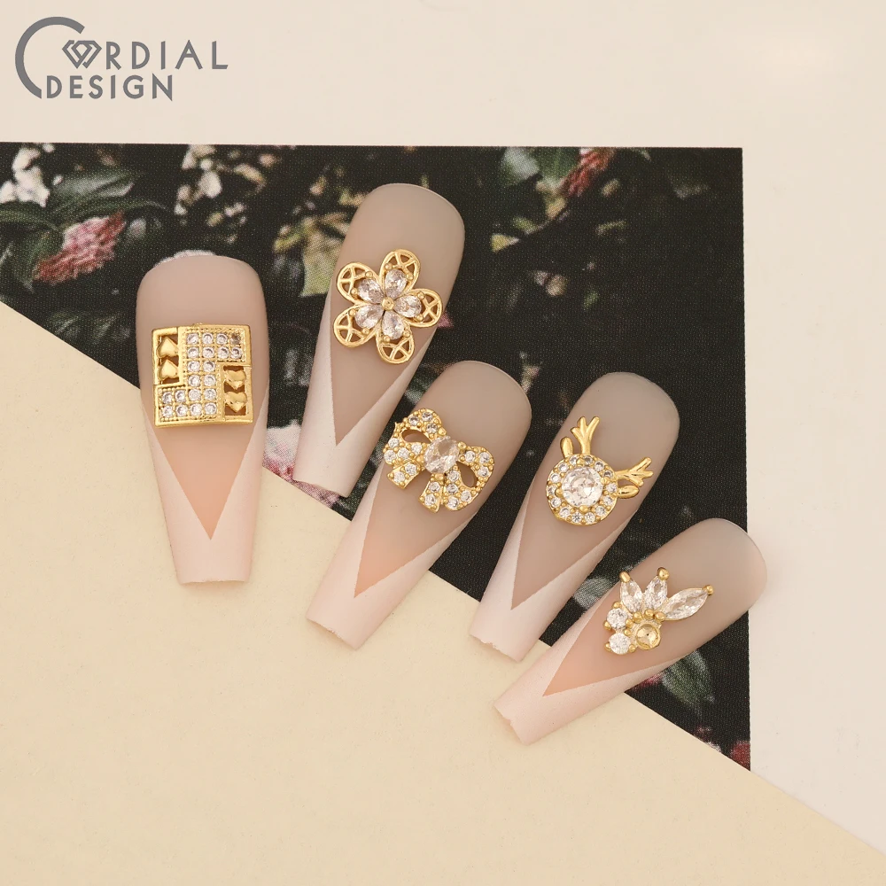 Cordial Design 50Pcs DIY Fingernail Accessories/Cubic Zircon/Multi Shapes/Genuine Gold Plating/Jewelry Findings & Components - cordial
