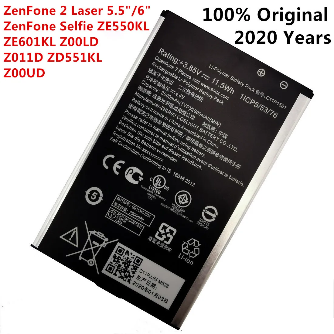 

100% Original Battery C11P1501 2900mAh for ZenFone 2 Laser 5.5"/6" ZenFone Selfie ZE550KL ZE601KL Z00LD Z011D ZD551KL Z00UD
