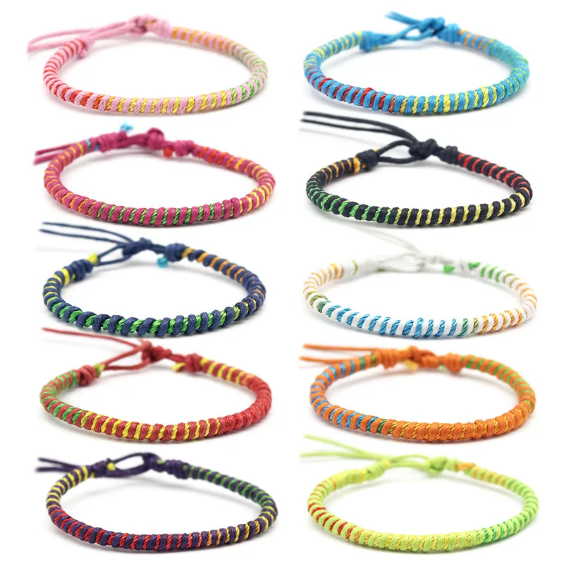 10 Pieces / Set Colorful Mix Braid Friendship Bracelets for Man Women Jewelry Gift DIY Handmade Rope Wholesales Bangles