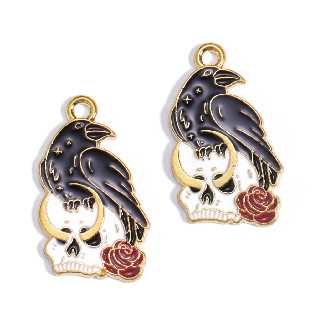 16 Stile, niedliche Emaille-Anhänger mit Rose, Schlange, Fledermaus, Mond, Tier, Halloween, Legierung, für Party, Ohrringe, Halskette, DIY-Schmuckherstellung – Detail 14