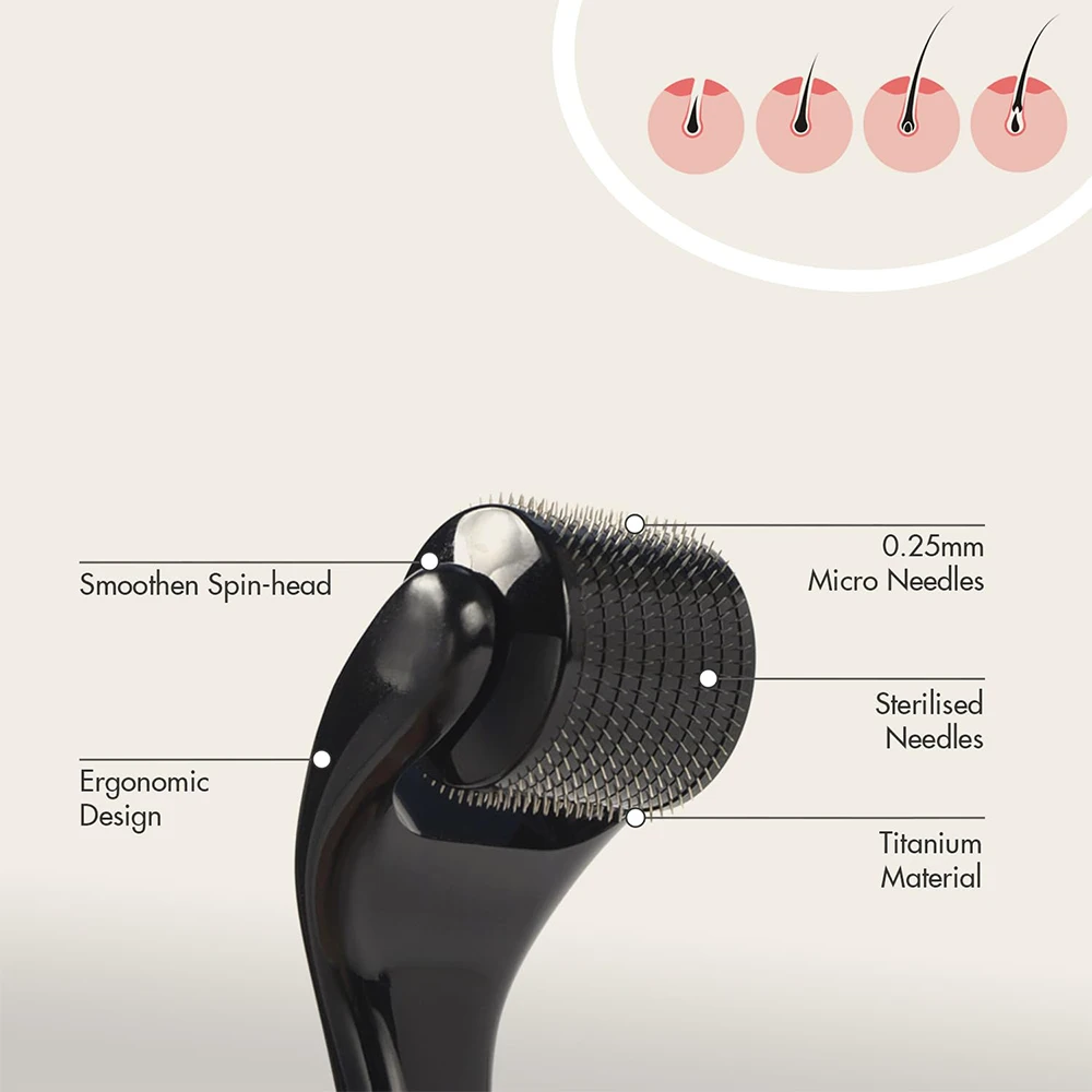 All Black Professional 540 Micro Needle Derma Roller Massage Roller For Skin Care Beard Growth Hair Growth 1Pcs derma roller