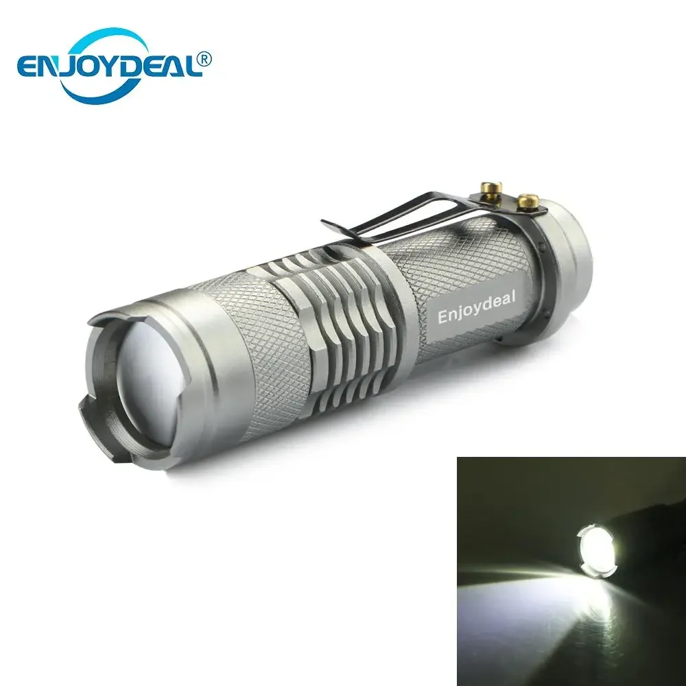 

Mini 2000 Lumens LED Adjustable Zoom Focus mini Flashlight Torch Lamp Camping Light Sliver/black Use AA/14500 Battery