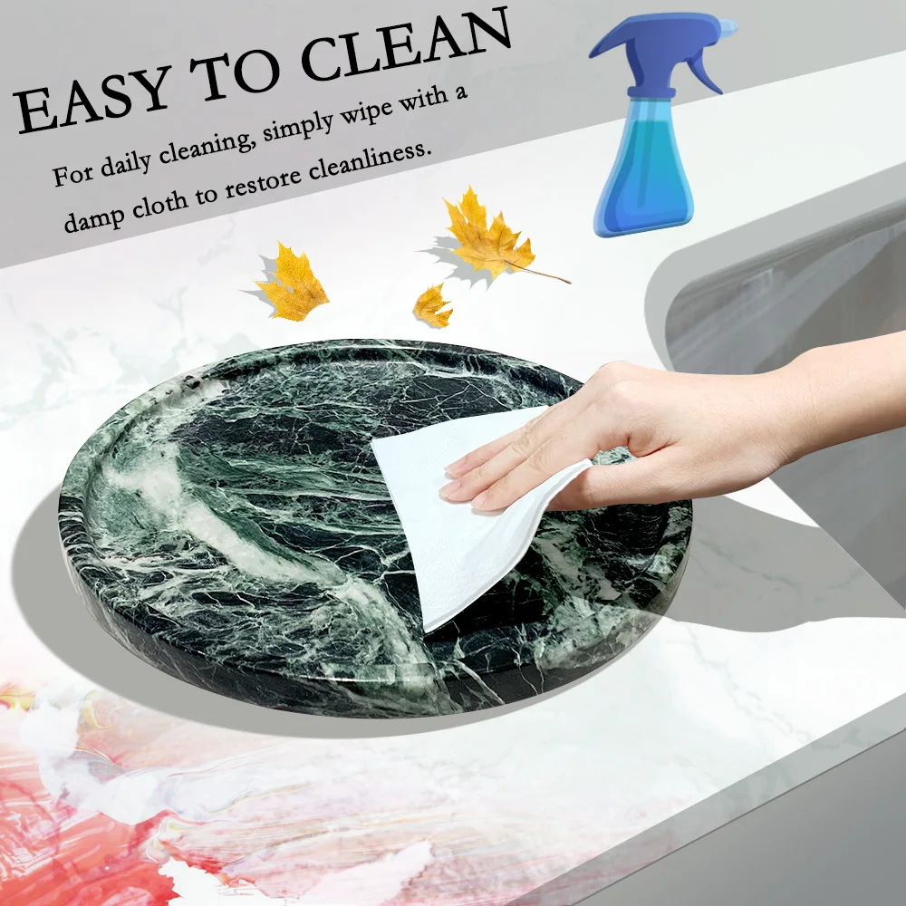 Natural Marble Decorative Tray 9.4 Inch Vanity Bathroom Bedroom Kitchen Jewelry Tray Organizer (24cm *24cm*1.4cm)