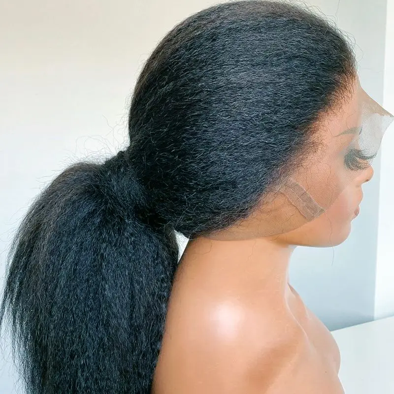 Natural Long 28 inch Soft Black Yaki Kinky Straight Hair Wig For Women Natural Hairline Kinky Straight Wig With Afro Baby Hair Natural Long 28 inch Soft Black Yaki Kinky Straight Hair Wig For Women Natural Hairline Kinky Straight Wig With Afro Baby Hair