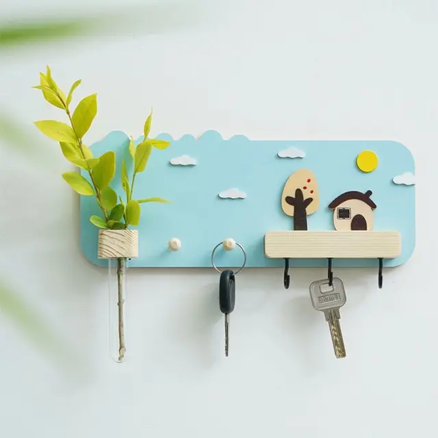 Support de rangement mural suspendu de Style quatre saisons, support de rangement mural en bois avec 6 crochets, organisateur de rangement Simple, décoration de la maison 5