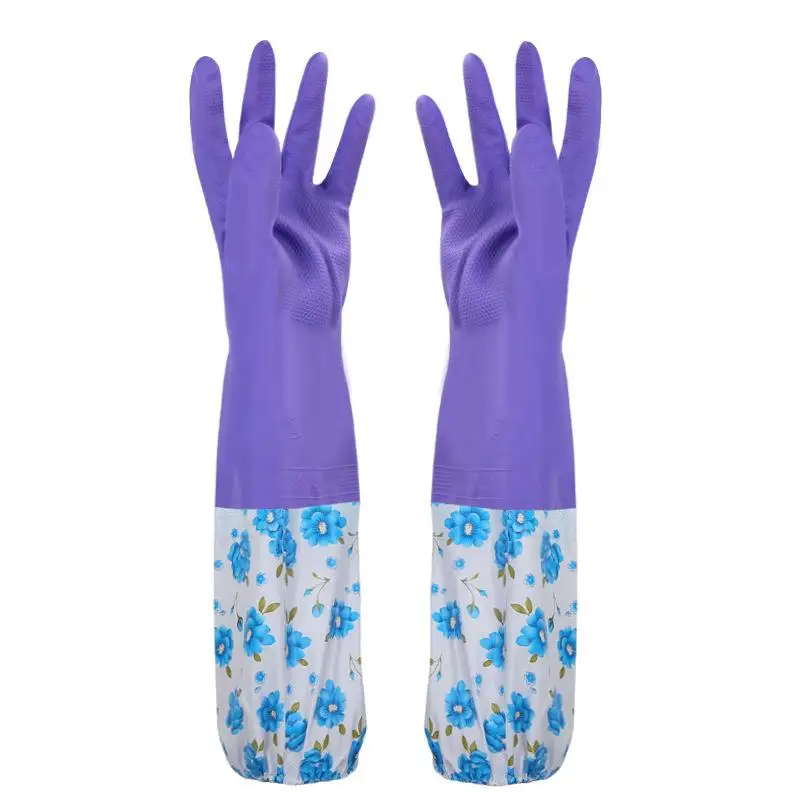 Dishwashing Cleaning Glove Durable Waterproof Rubber Long Sleeves for Dish Washing Velvet Lining Household