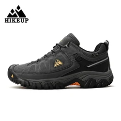 HIKEUP Men's Durable Leather Outdoor Hiking and Climbing Shoes with Rubber Sole - 43 (Grey)