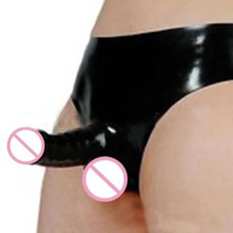 Mens Underwear Sexy Latex Briefs Fetish with Sheath Penis Condom Transparent and Black for Men