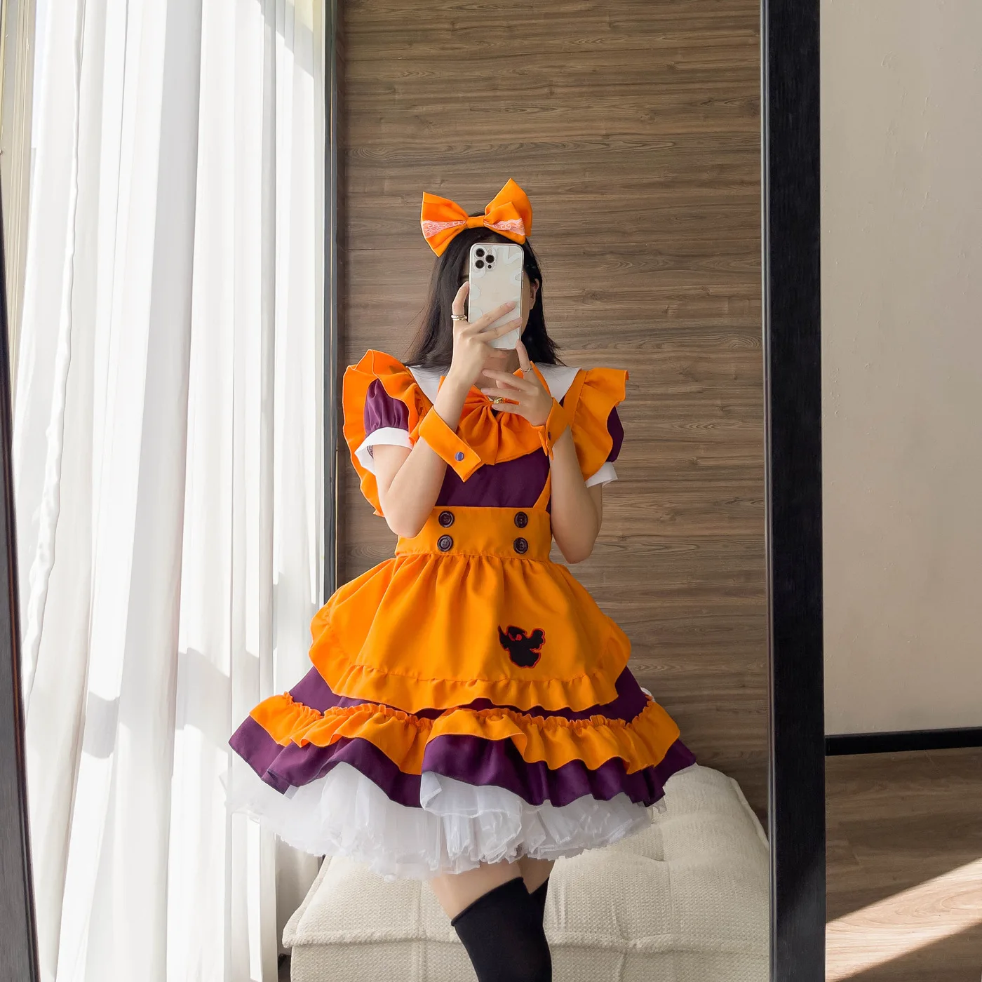 

Halloween Cosplay Pumpkin Maid Lolita Dress Aesthetic Waitress Uniforms Woman Anime Kawaii Role Play Costumes Short Sleeve Cute