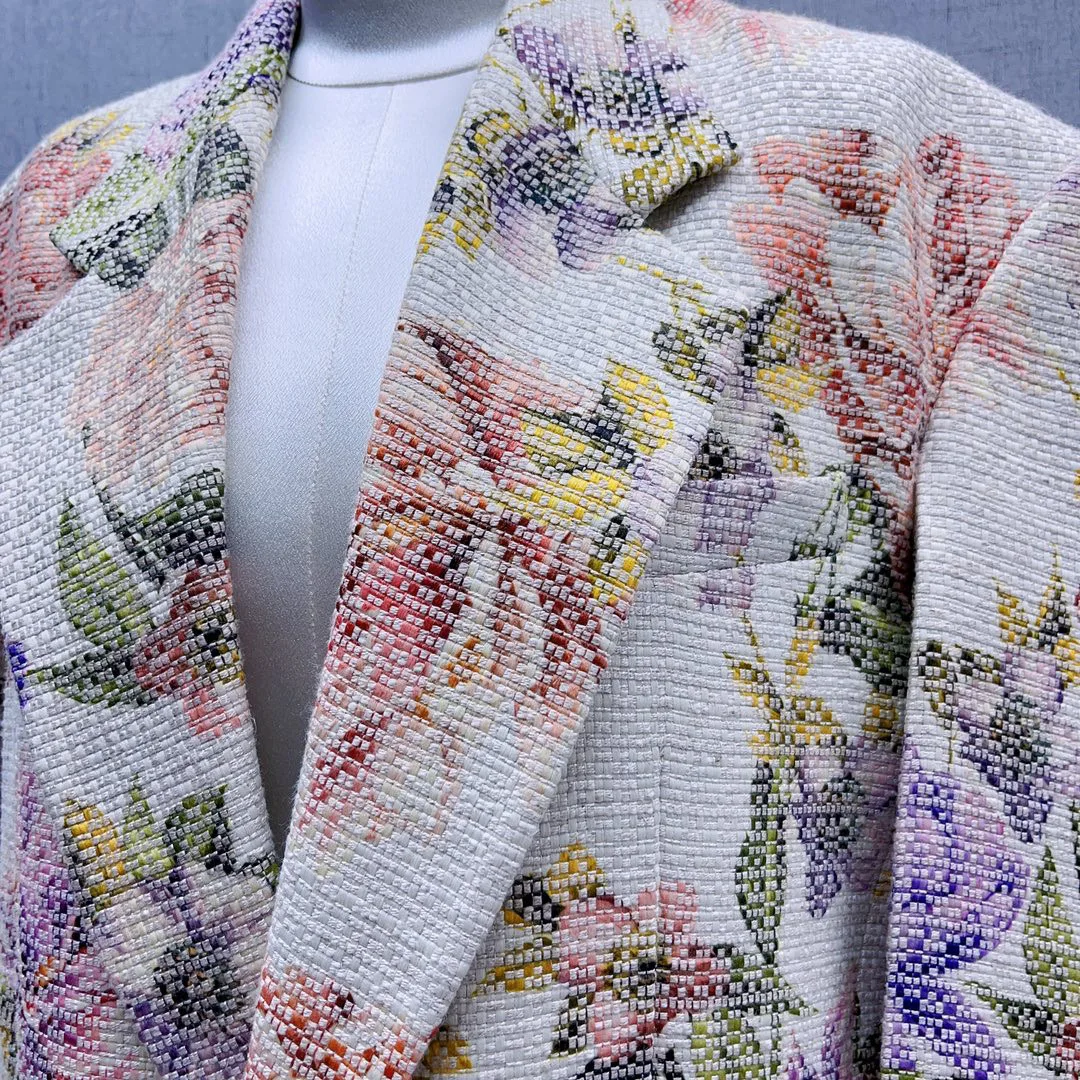 Retro Style Printing Lapel Long Sleeve Women's Suit Jacket 2023 Autumn Winter Fashion Loose Casual Single-Breasted Cardigan