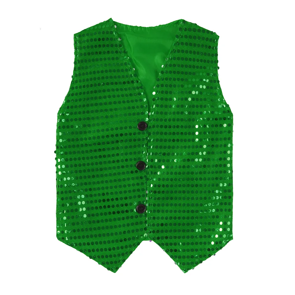 Doomiva Boys Girls Sequins Vest Hip Hop Jazz Modern Dance Top Waistcoat Jacket Performance Party Costume With Hat Pink 7 8