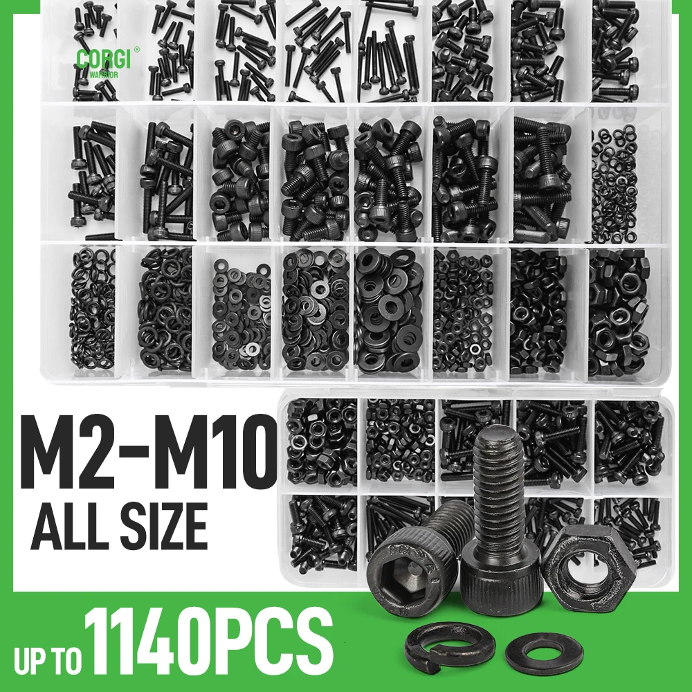 

Black 1140 Hex Socket Head Screws Set M2 M2.5 M3 M4 M5 M6 M8 M10 DIN912 12.9 Allen Screw Nut Steel Button Head Socket Cap Bolts