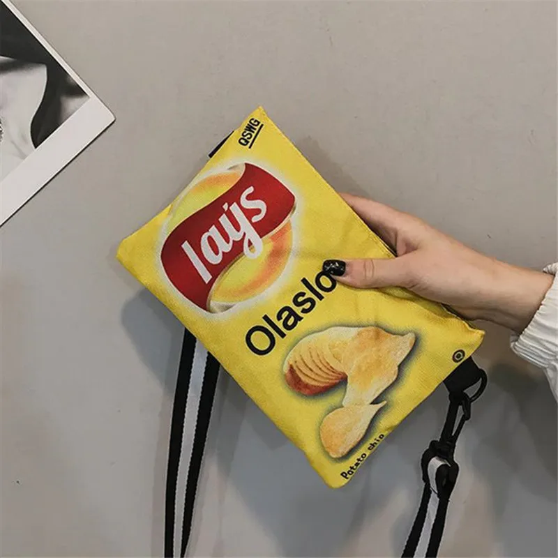 Potato Chip Snack Pattern Crossbody Bag, Women's Version Small Single Shoulder Bag, Funny Envelope Bag for Women Girls Phone Bag