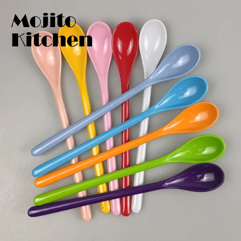 Description Picture 4 of item5pcs Candy Color Plastic Long Handle Dessert Spoons Dinner Tea Spoon Tableware Flatware Stirring Coffee Kitchen Scoops Soup