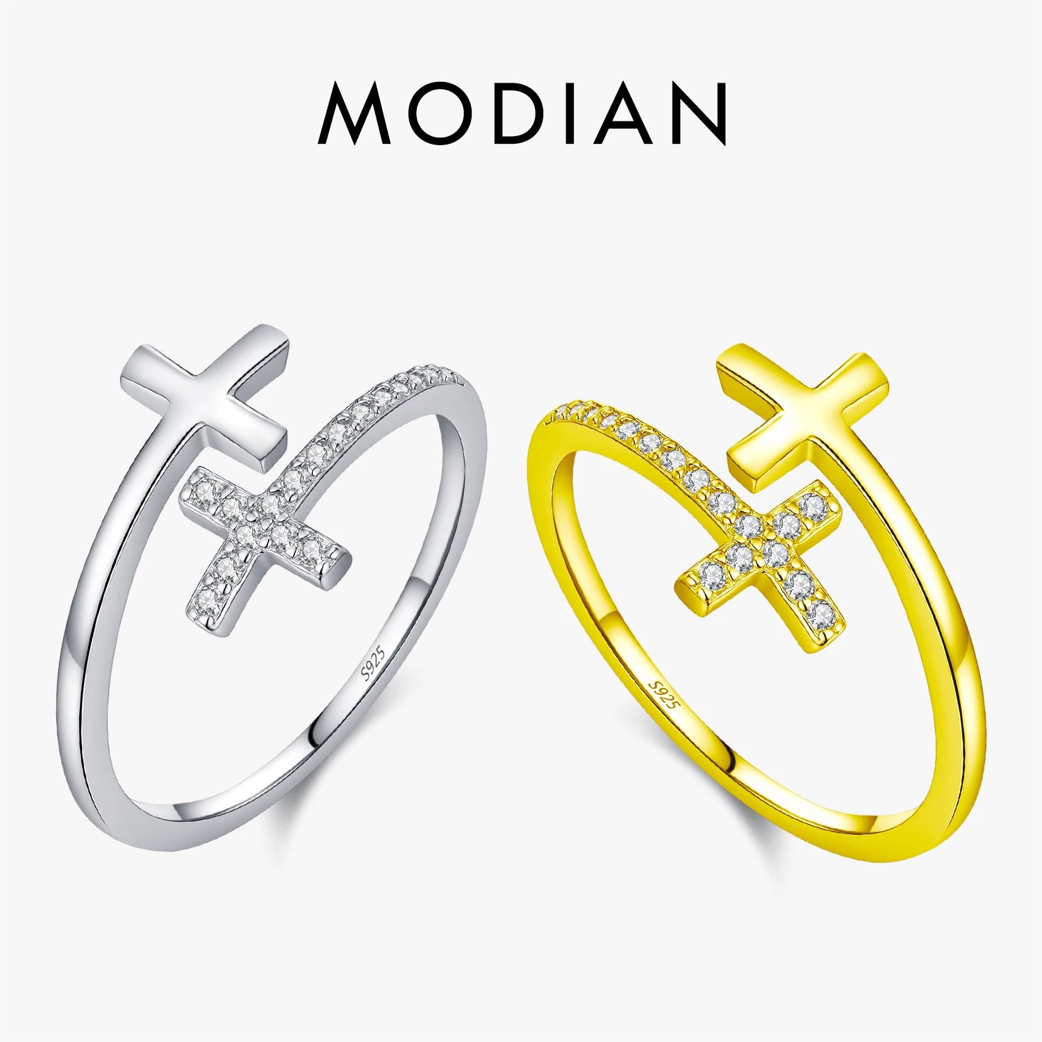 MODIAN Verstellbare Ringe aus 925er-Sterlingsilber, modisches Kreuz, funkelnde klare CZ-Fingerringe für Frauen, Party, edler Schmuck