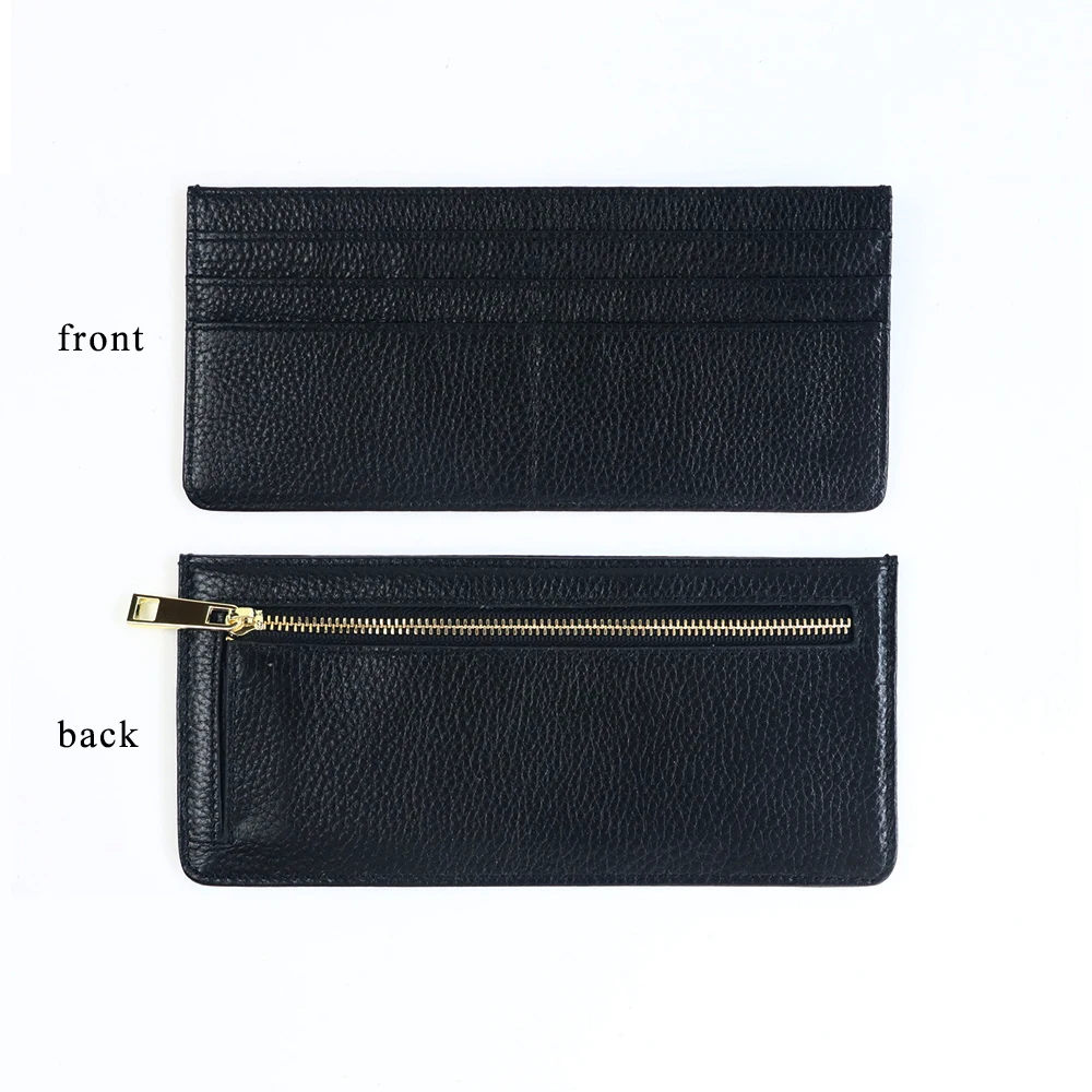 Elegant Genuine Leather Multi-Slot Card Case Wallet - Ultra-Thin Design with Premium Zipper
