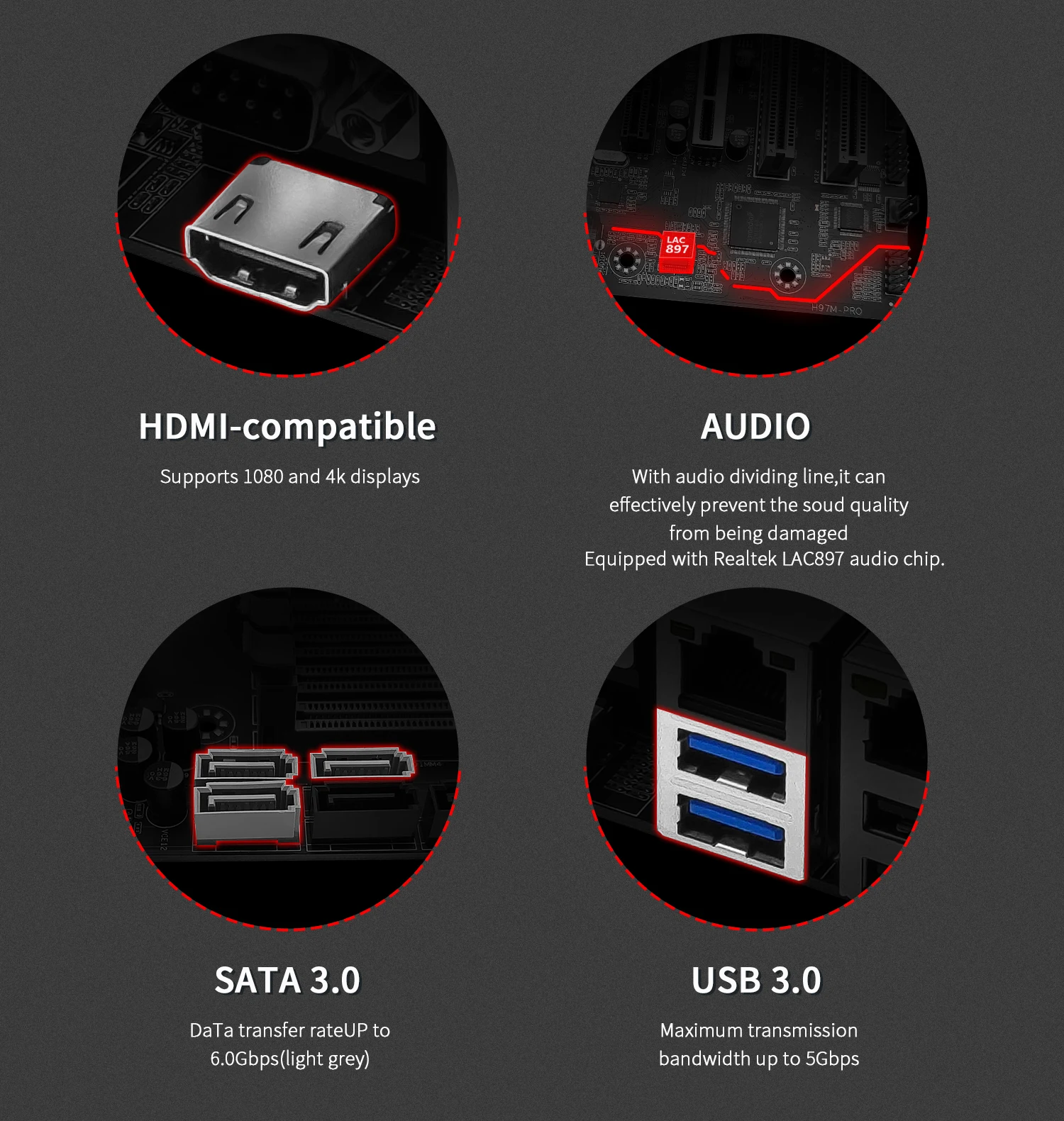Description Picture 5 of itemMACHINIST H97M-PRO Motherboard LGA 1150 Support Intel Pentium/Core/5th Gen Xeon CPU Processor DDR3 RAM Desktop Memory M.2 M-ATX